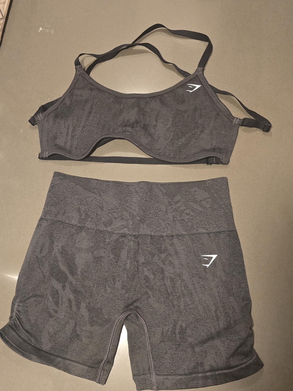 Gymshark Charcoal Gray Seamless Sports Bra and High-Waist Shorts Set